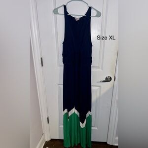Pixley size XL Navy/Green Chevron maxi dress
